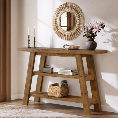 Solid Wood Console Table, 47 Inch Entryway Table With 3-tier Shelves