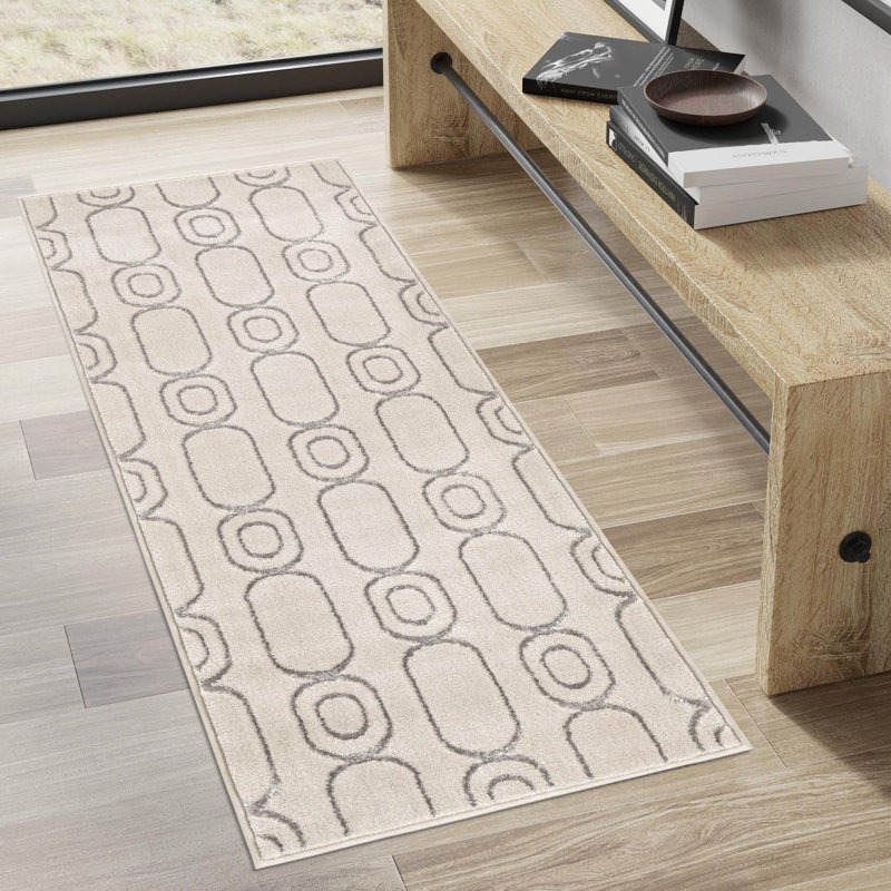 Latitude Run® Column Nikica Rug White and Silver, Runner 2' x 5'1"