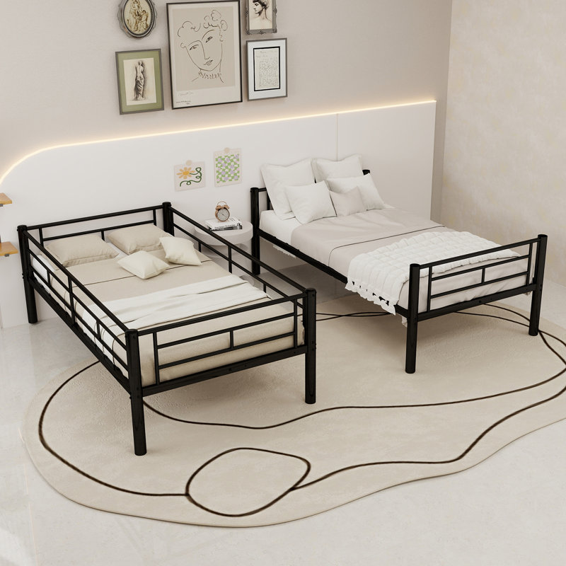 Lit superposé simple au-dessus d'un lit simple en métal pour enfants, structure de lit en métal avec échelles et garde-corps, 2 lits convertibles, aucun sommier requis