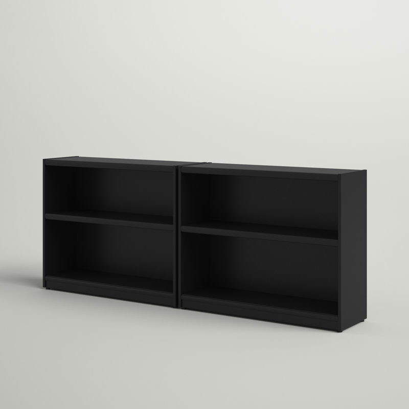 Ensemble de petite bibliothèque à deux tablettes Paulica pour le rangement dans le bureau personnel ou le salon, Noir