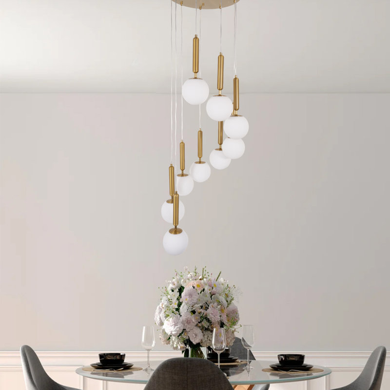 Luminaire suspendu rond en verre à intensité variable 9 lumières pour salle à manger, cuisine