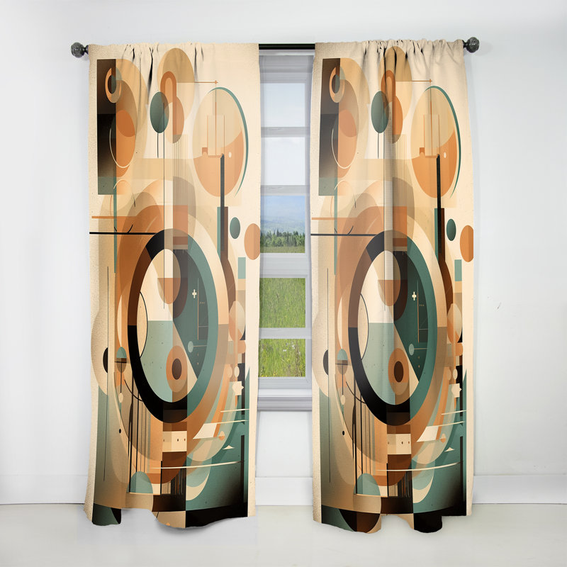Pichard - Orange And Green Mid Century Momentum III - Modern Velvet Curtain - Room Darkening - 1 panel, 52" W x 120" L