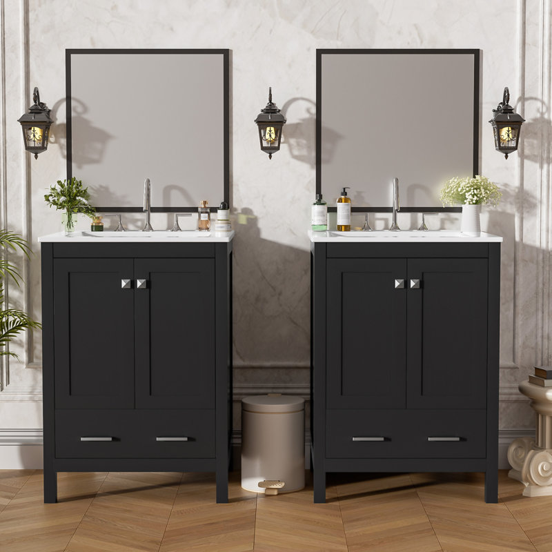 Meuble-lavabo 48 po avec lavabo encastré intégré, Noir