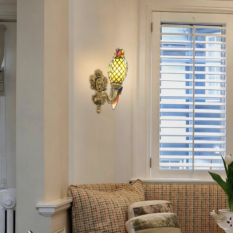 Tiffany Style Parrot Wall Sconce, 12.4" H Stained Glass Wall Light With 1 Light