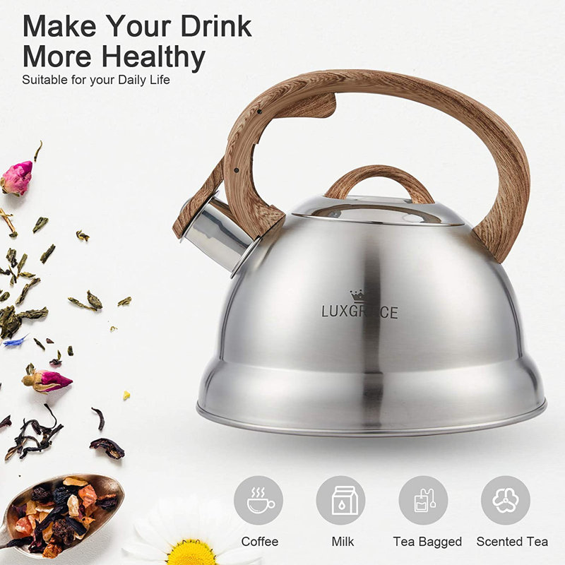 2.3 Qt Stainless Steel Whistling Tea Kettle with Wood Handle