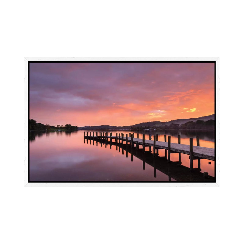 Sunset Jetty by Adam Burton - Print on Canvas, White Framed, 66.04cm H x 101.6cm W x 3.81cm D