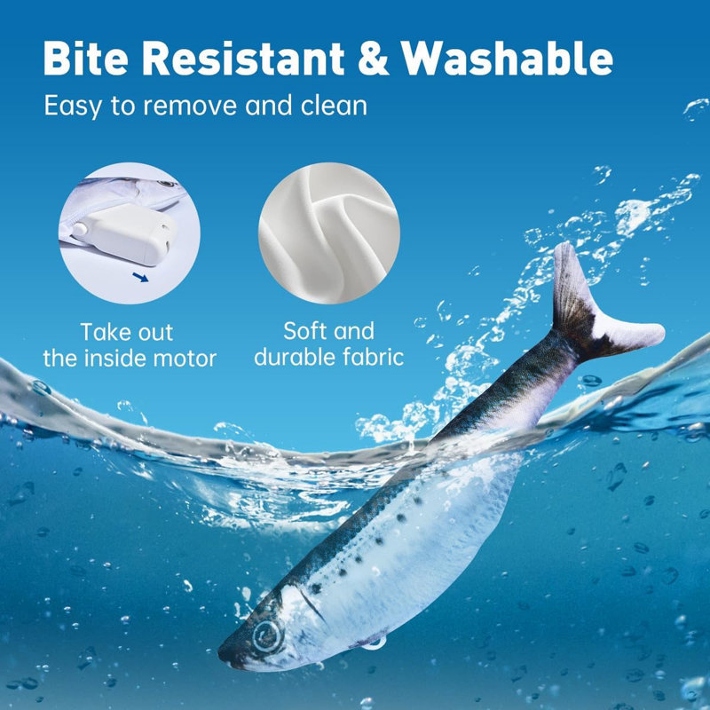 Bite-Sized Realistic Flopping Fish Cat Toy 3 Pack, Interactive Electric Play Toy with Catnip, 7.1 Inch, 3 Auto Flip Modes, Sardine, Saury & Yellow Croaker for All Cat Breeds, Rechargeable