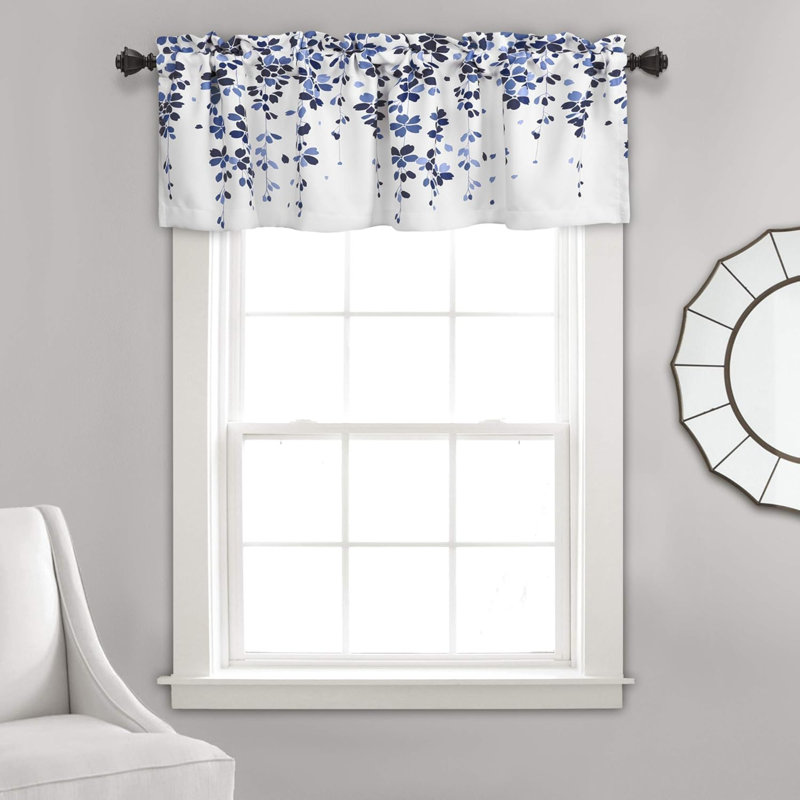Cantonnière Weeping Flower Light, Bleu marine/bleu, L 18 po x L 52 po
