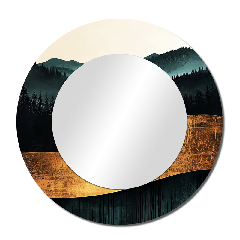 «Minimal Forest and Peaks Solitude Horizon I», art abstrait miroir de paysage, impression sur métal, 36 po x 36 po