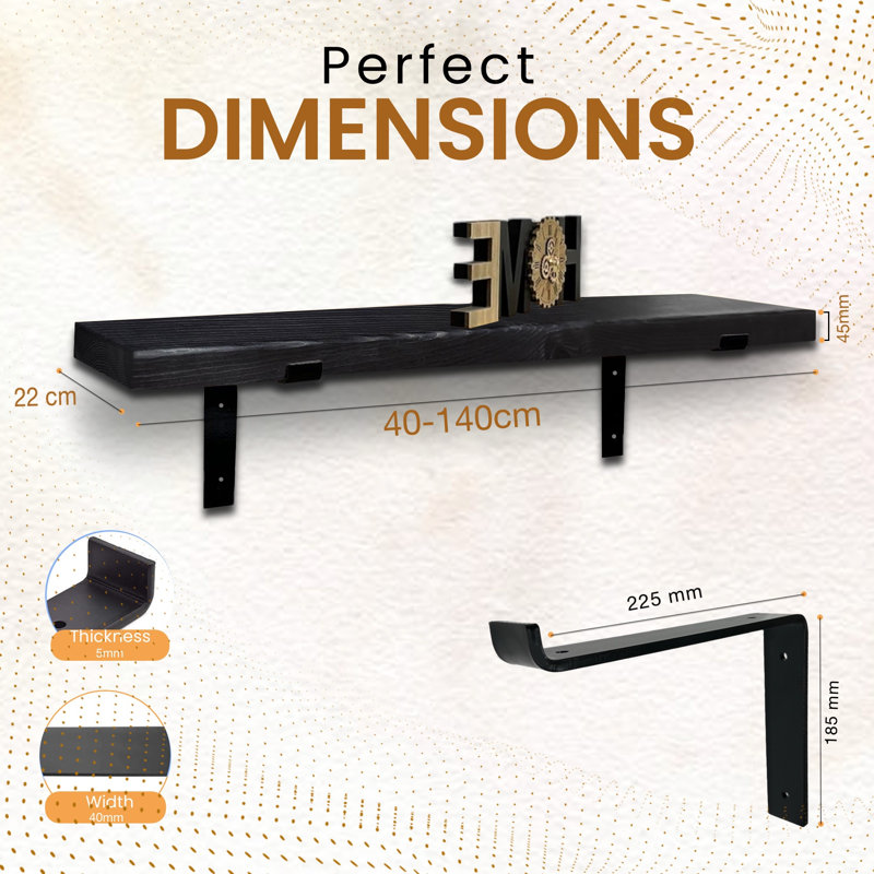 Gokmen Wood Floating Shelf, 4.5cm H x 140cm W x 22cm D, Black