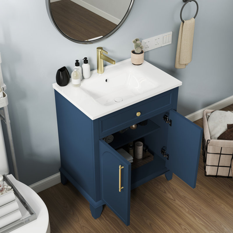 28" Modern Bathroom Vanity Sink Combo with Painted Surface, Blue