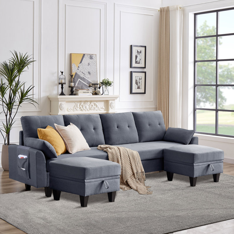 Canapé modulaire rembourré 3 pièces Kurumi, Polyester gris clair