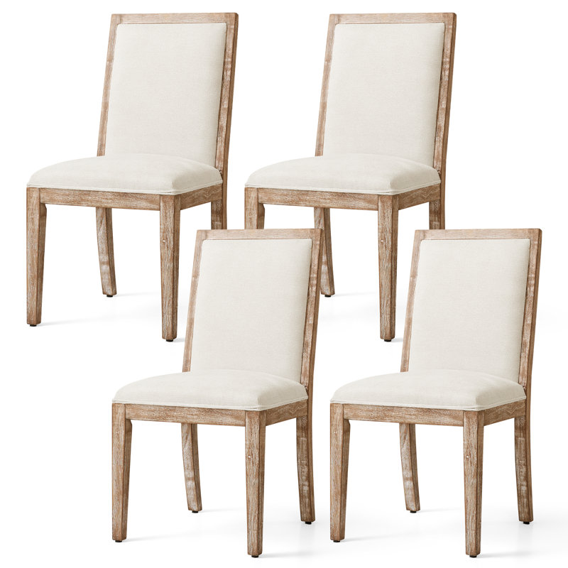 Solid Wood Upholstered Dining Chair, Ivory