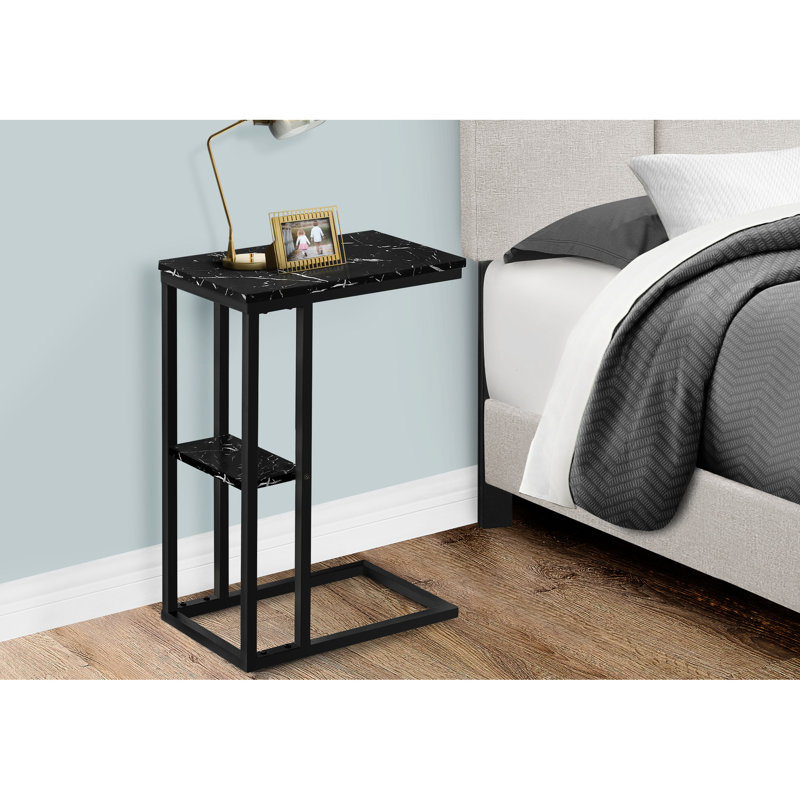 Table d'appoint moderne avec cadre rectangulaire en métal et stratifié d'aspect marbre noir pour la maison