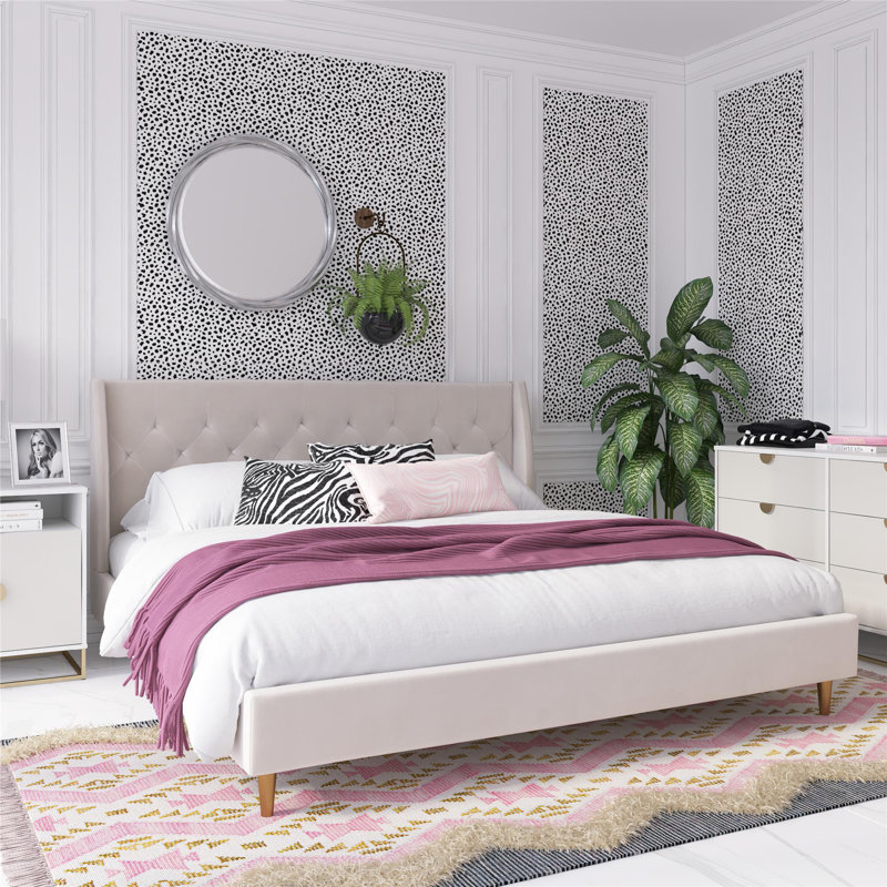 Her Majesty Velvet King Platform Bed, Ivory