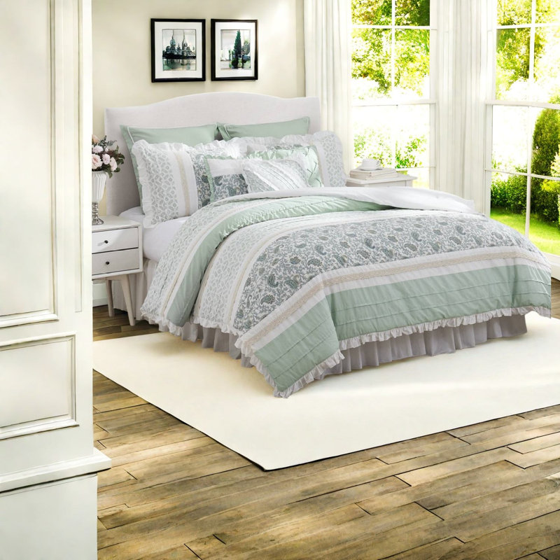 Premium Aqua Comfort Bedding Sets, Cotton Percale For Farmhouse Style Bedrooms