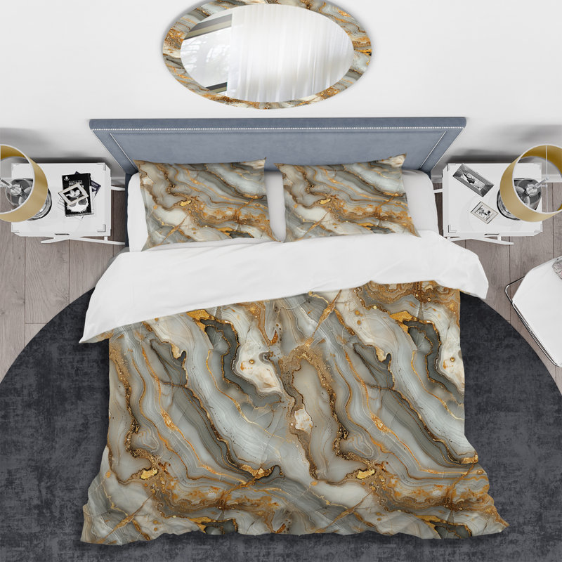 Ensemble de housse de couette Gold Black Luxury Marble II - Marble, Housse de couette simple + 2 taies décoratives st