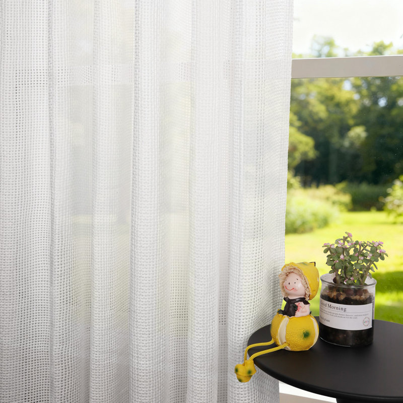 Natural Woven Look Cotton Blend Back Tab Sheer Curtain Single Panel, 50" W x 96" L
