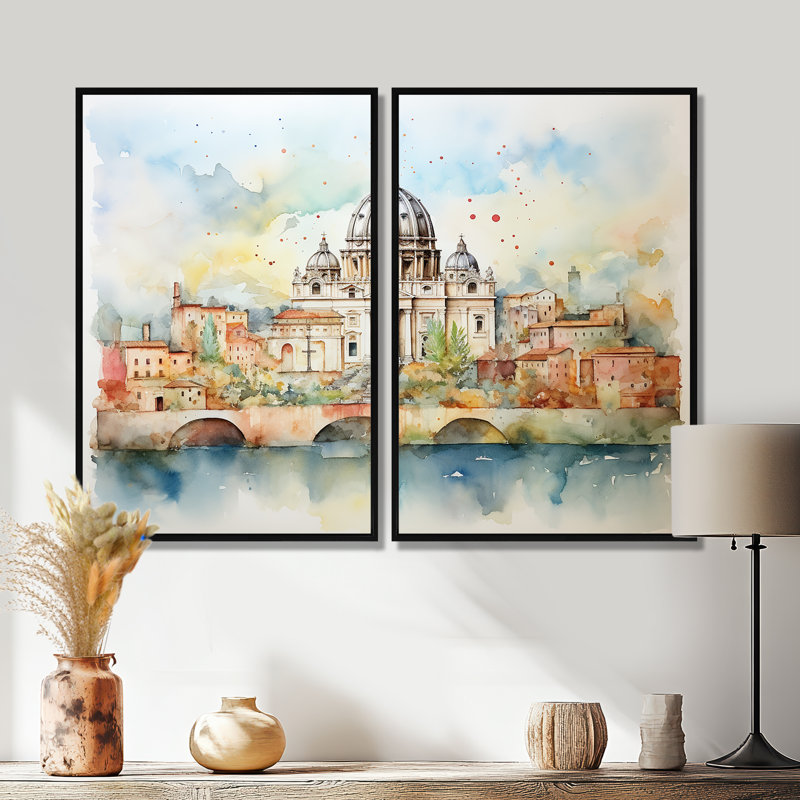 Art mural sur toile, "Rome antique Serenity III", 36" H x 48" W, Impression encadrée flottante, Black