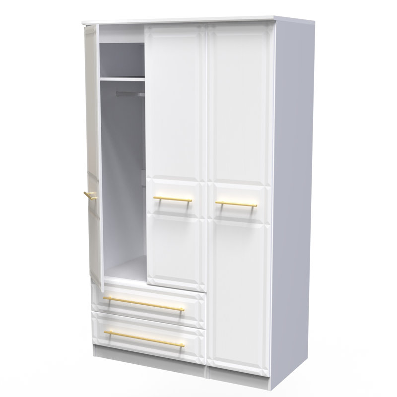 Fully Assembled 2 Door Wardrobe, 197cm H x 74cm W x 53cm D, White Ash