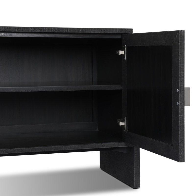 Cressida Media Console-Ivory Painted Linen, Black Linen