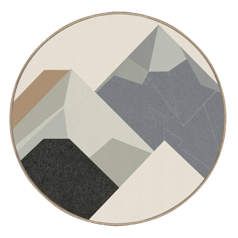 Machine Washable Ovaline Minimalist Geometric Rug in Beige – Beige Binding, 5' Round