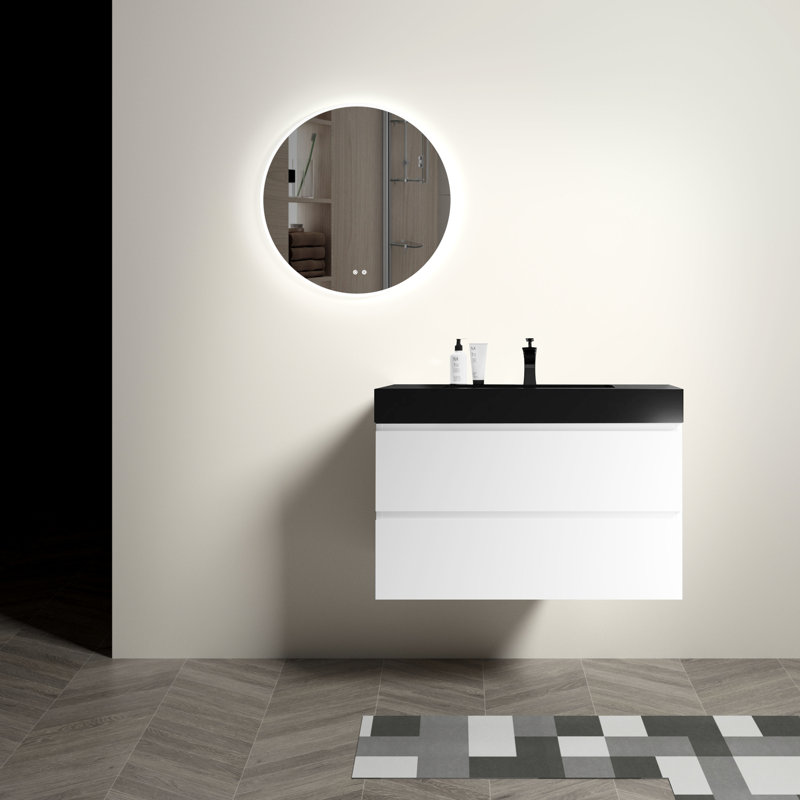 Meuble-lavabo moderne 36 po - blanc avec fonction de bassin noir mat, optimisation de l'espace, lavabo visuel élégant attrayant, rangement généreux, système d'exploitation