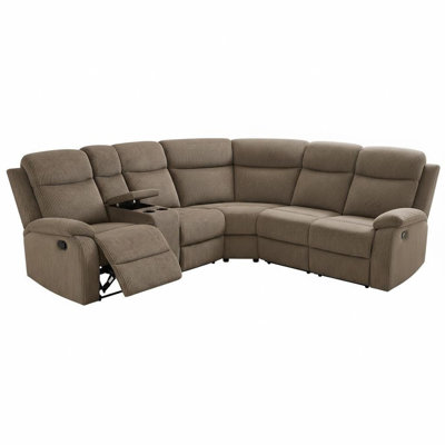 Canapé modulaire inclinable en velours côtelé brun en forme de L avec console de rangement et porte-gobelets, angle réglable, structure en bois massif