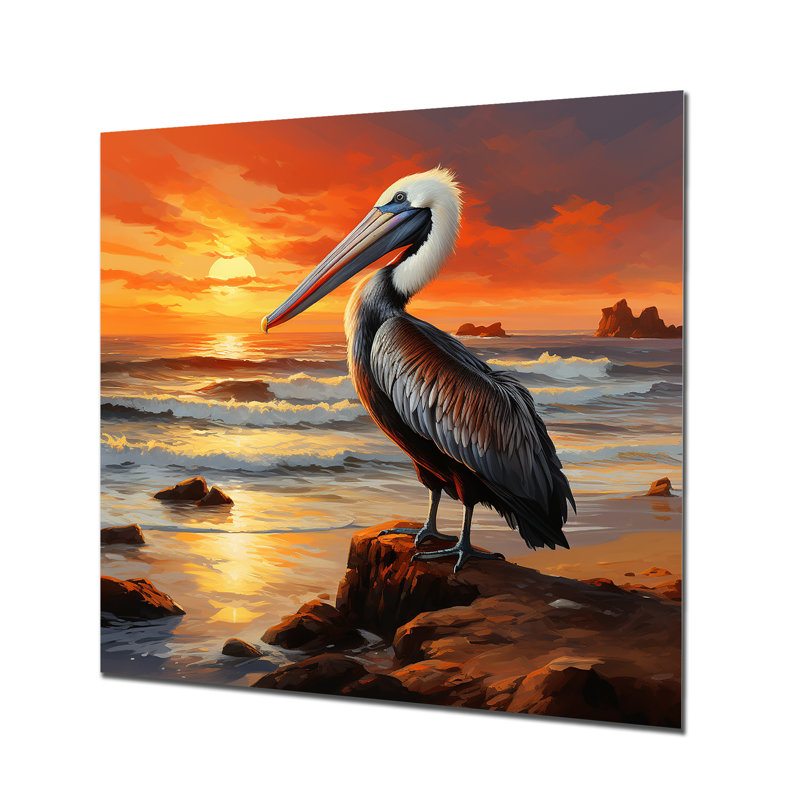 Sunset Shoreline Pelican Harmony I - Pelicanmetal Wall Art, 16" H x 16" W