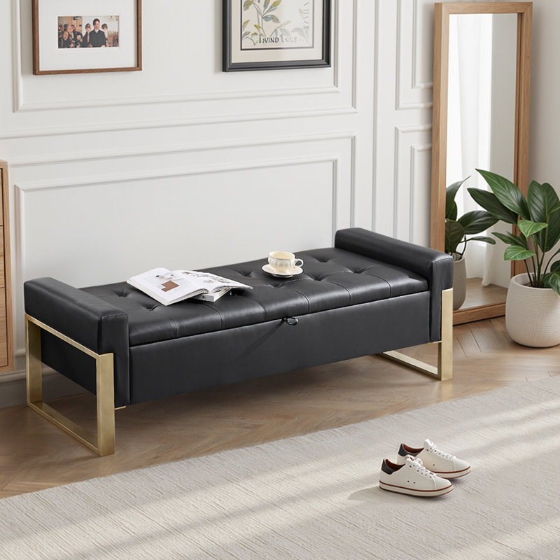 Banc de rangement rembourré avec pieds en métal, Noir