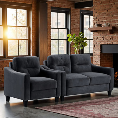 2 Piece Living Room Sofa Set 54" Velvet Loveseat With Thickened Cushions And A Upholstered Single Sofa Chair by Mercer41