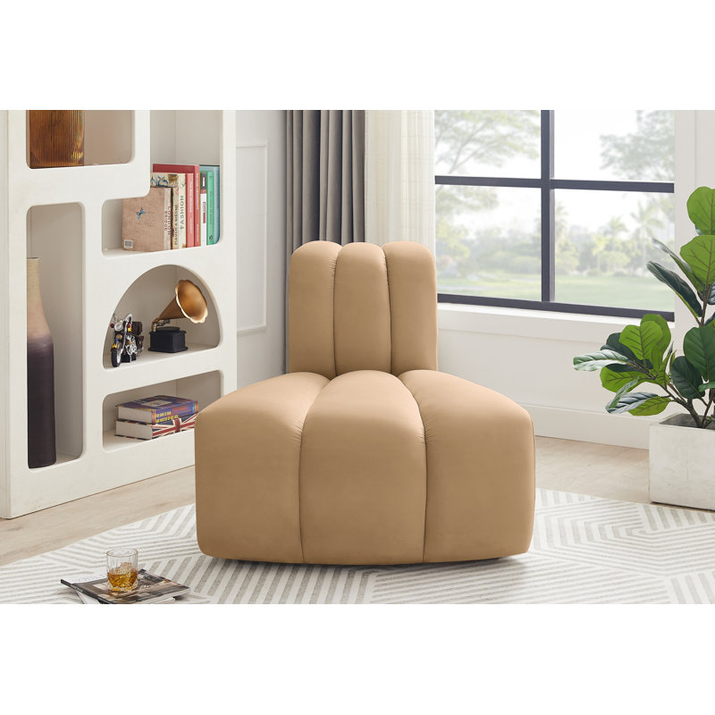 Chaise d'appoint rembourrée Ishna, Velours brun clair