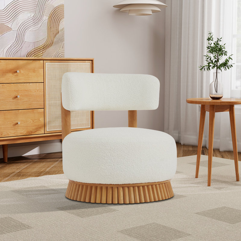 Chaise d'appoint moderne rembourrée avec base en bois, Beige