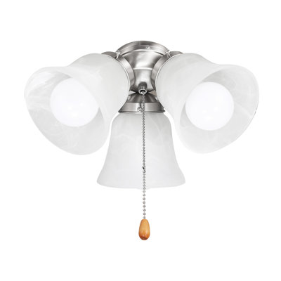 Ceiling Fan Light Kit, Three-Light 3000K 750lm Fan Light Kit with Pull Chain, Replacement Fixture for Living Room, Bedroom, Dining Room, Home Decor, Cloud White Glass & Brushed Nickel Finish