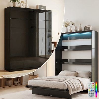 Minimalist High-gloss Murphy Bed With Rgb Led – Gas-lift, Storage Shelves, Mattress-ready Slats