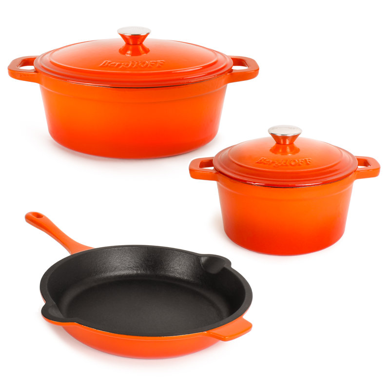 Maniteau 5 Piece Enameled Cast Iron Cookware Set, Orange