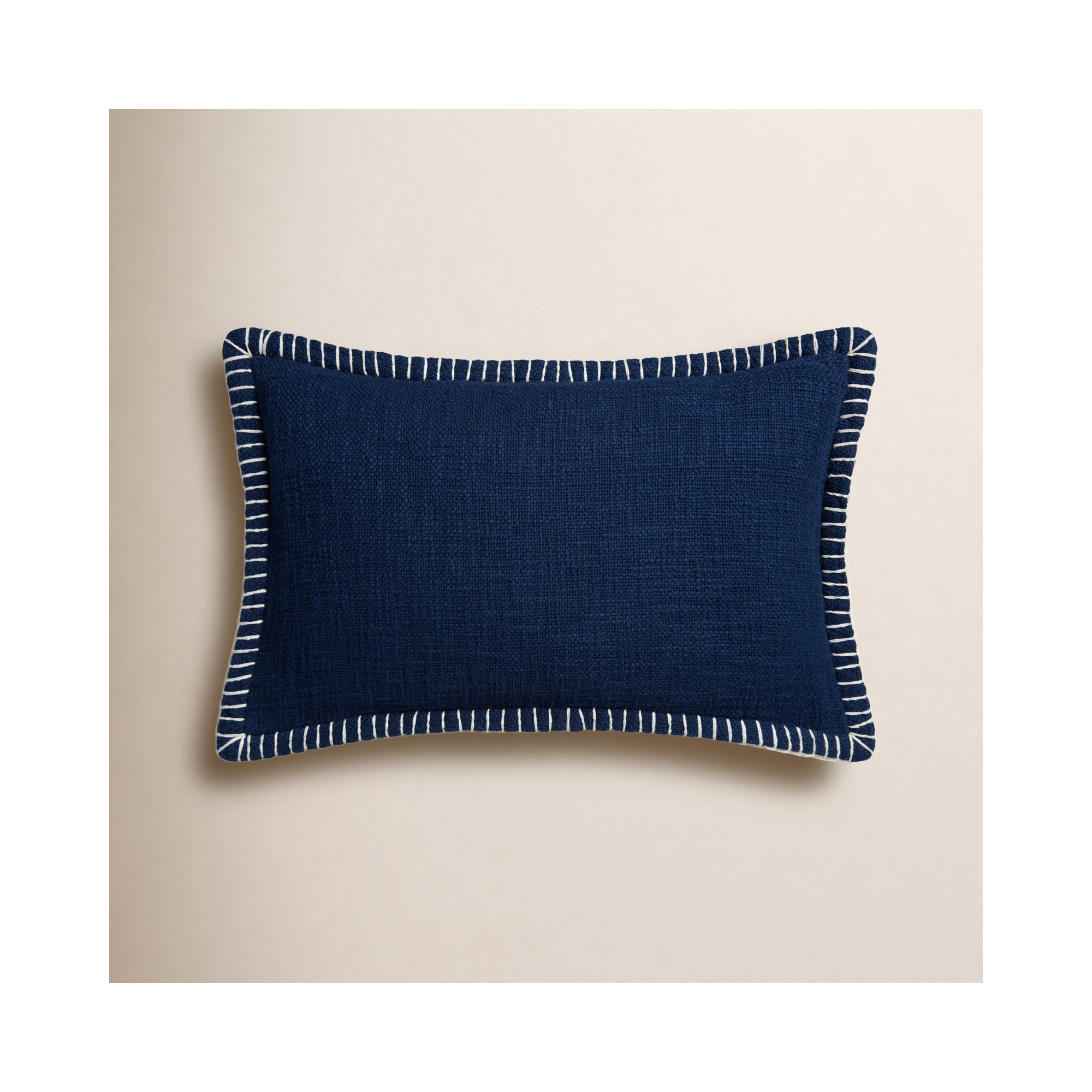 Fernande Cotton Throw Pillow, Navy, Polyester/Polyfill, 13" H x 21" W x 6" D
