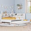 Lit de jour double en bois avec lit gigogne simple, lit de jour avec tablette de rangement et ports de chargement USB, blanc