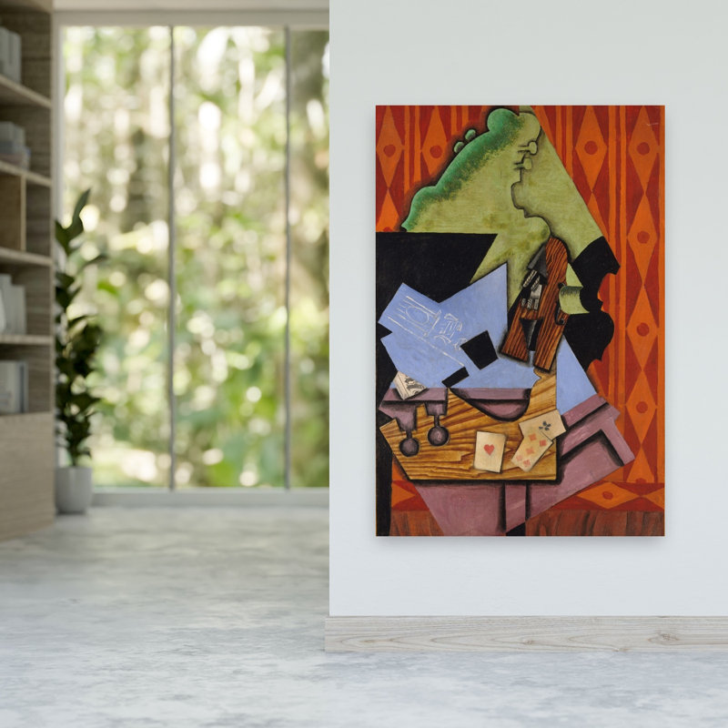Violin And Playing Cards On A Table, 1913 Abstract Contemporary Wall Art Print by Juan Gris - Wrapped Canvas Print
