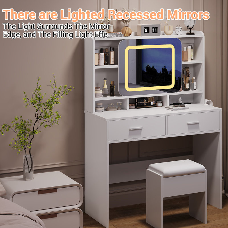 spurlin dressing vanity with mirror ebern designs Makeup Vanity Desk With With 10 Light 3 Lighting Modes Brightness And Mirror And Power Outlet Ebern Designs