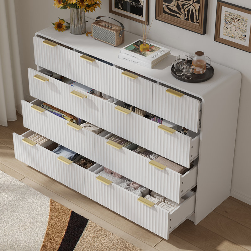 Abrianna 55.1” W 10-drawer Dresser With Gold Handles, Chest Of Drawers For Bedroom, Living Room,White, White