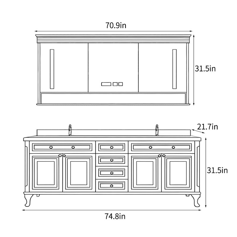 American-style light luxury villa bathroom Vanity, 75"
