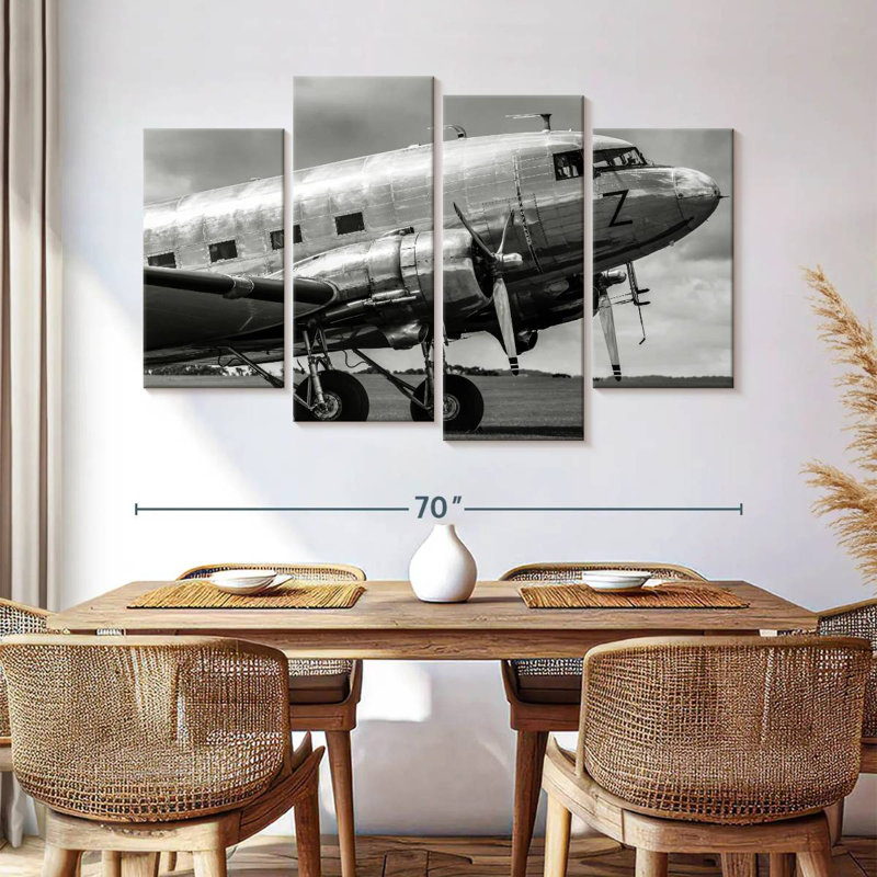 Avion noir et blanc Mehar, H 42 po x l 68 po
