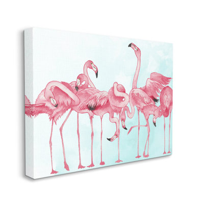 «Bold Pink Flamingo Flock» par Elizabeth Medley, impression sur toile tendue