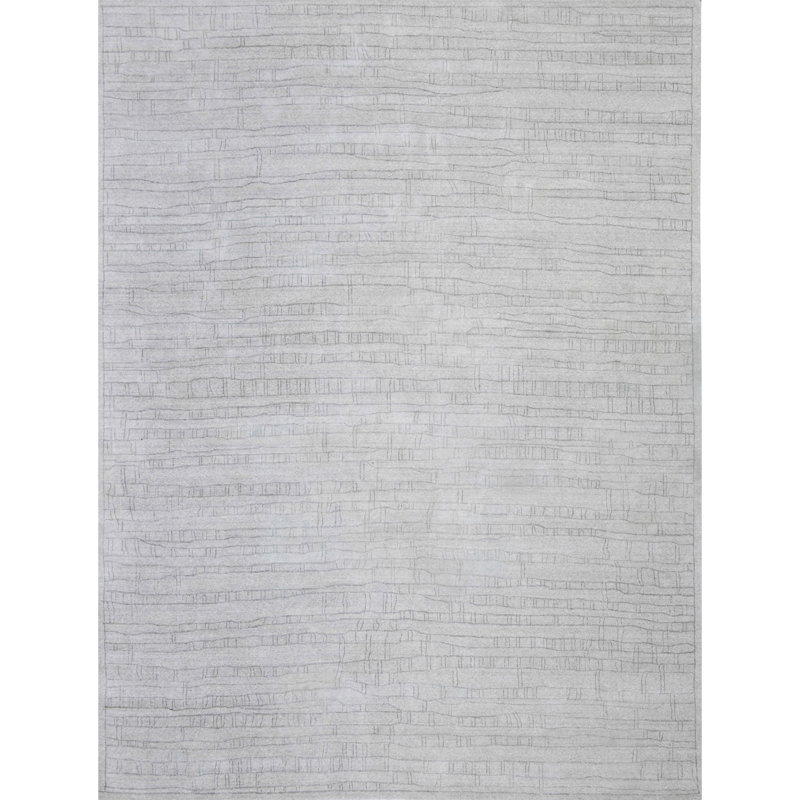 Tapis rectangulaire en laine / viscose noué à la main ivoire / gris, Rectangle 9 pi x 12 pi