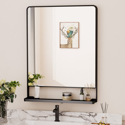 Tillymae Bathroom Vanity Mirror Metal Rectangle Wall Mirror Accent Mirror with Shelves