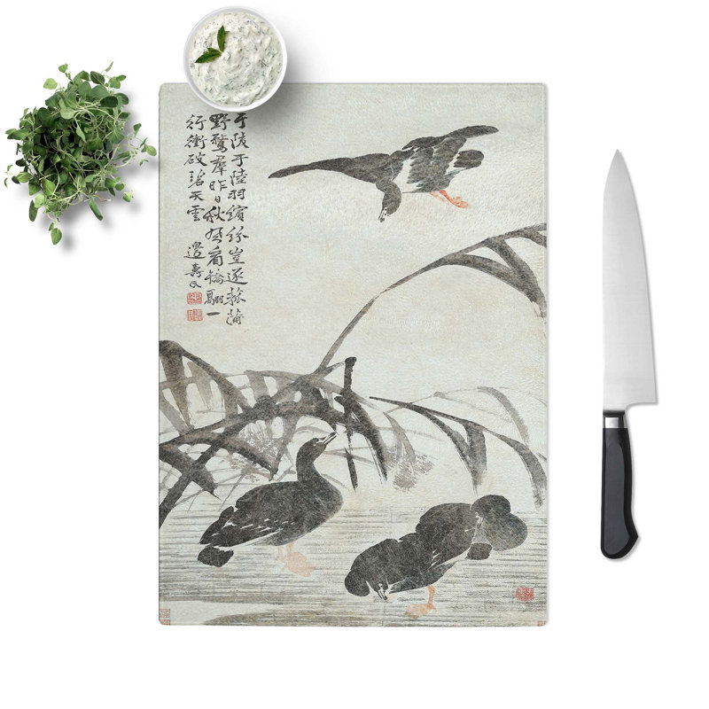 Glass Four Geese by Bian Shoumin Chopping Board, 39 cm W x 28.5 cm L