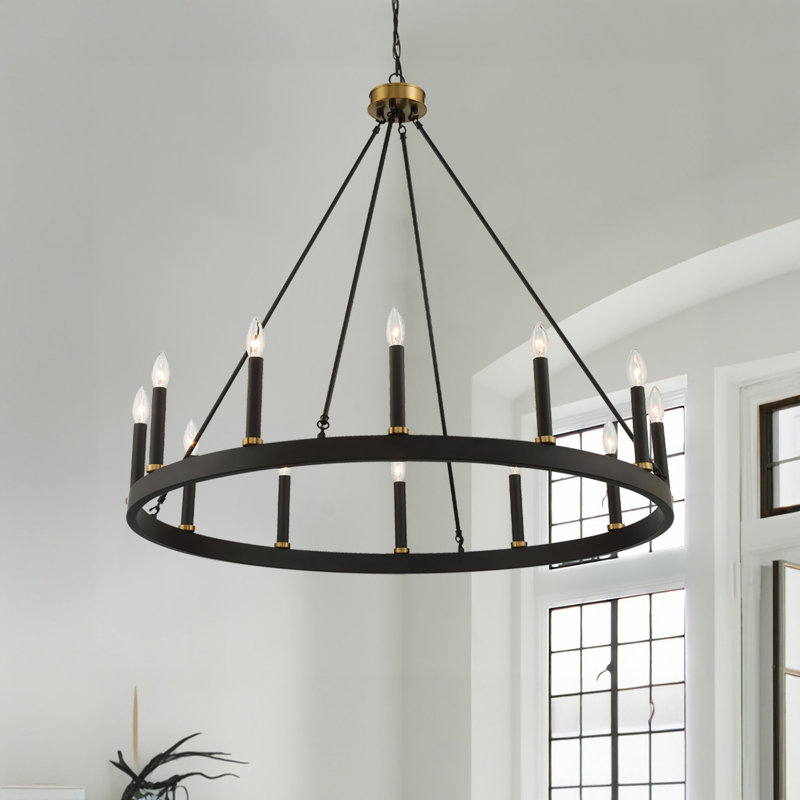 Beck 12-Light Dimmable Wagon Wheel Chandelier, Graphite/Classy Brass