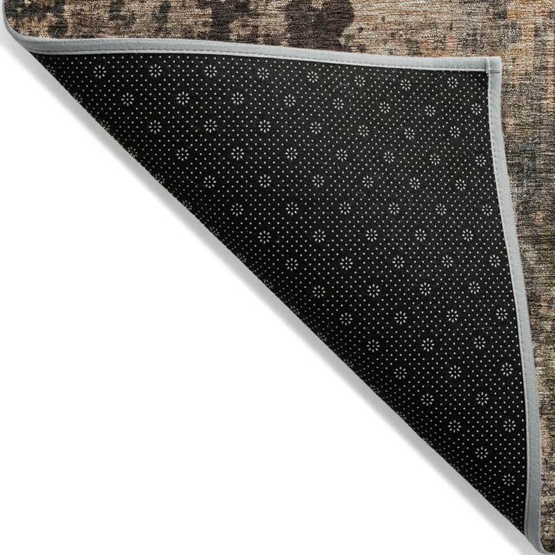 Tapis d'extérieur lavable abstrait bleu cuivre et brun 3 pi x 5 pi