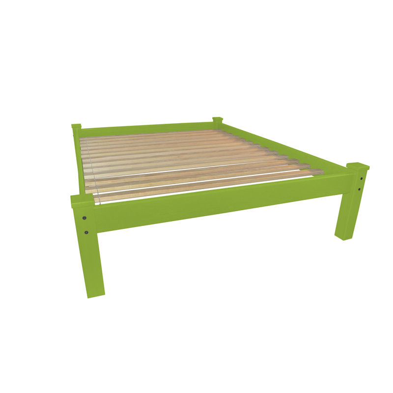 Base de lit en bois massif Anaaya, Vert lime, Double